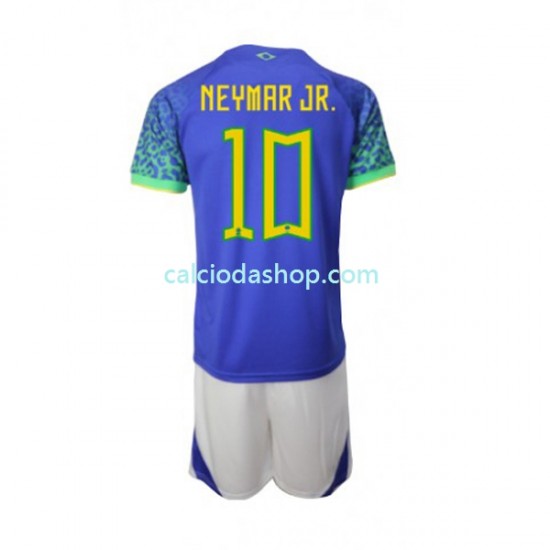 Maglia Brasile Neymar JR 10 Gara Away Completo Bambino 2-13 Anni Mondiali 2022 MC