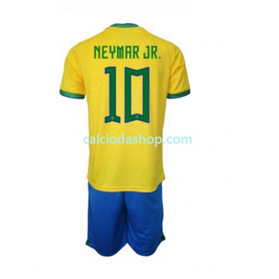 Maglia Brasile Neymar JR 10 Gara Home Completo Bambino 2-13 Anni Mondiali 2022 MC