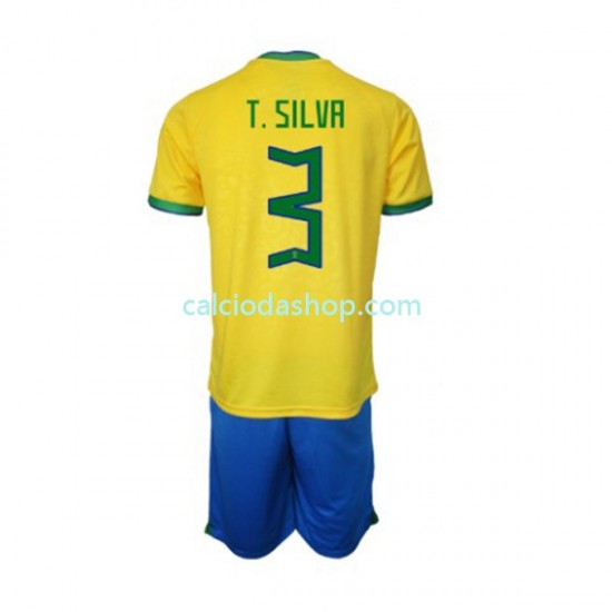 Maglia Brasile Thiago Silva 3 Gara Home Completo Bambino 2-13 Anni Mondiali 2022 MC