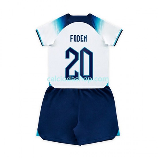 Maglia Inghilterra Foden 20 Gara Home Completo Bambino 2-13 Anni Mondiali 2022 MC