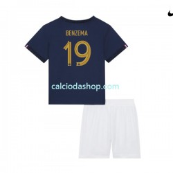 Maglia Francia Benzema 19 Gara Home Completo Bambino 2-13 Anni Mondiali 2022 MC