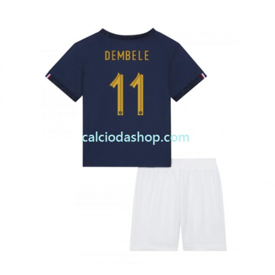 Maglia Francia Dembele 11 Gara Home Completo Bambino 2-13 Anni Mondiali 2022 MC