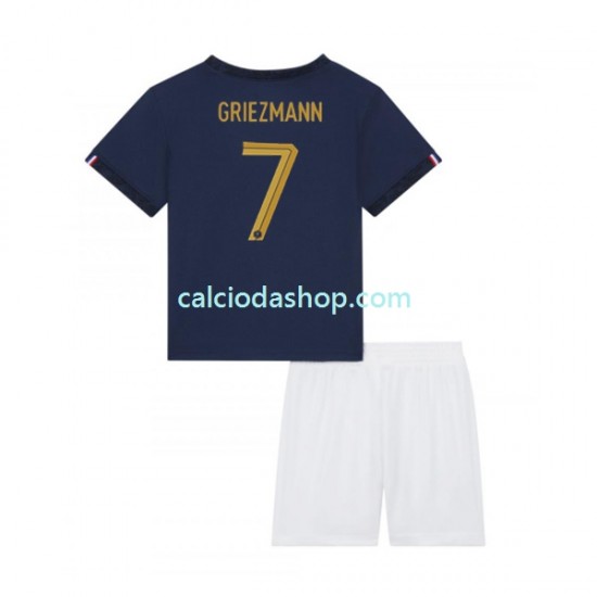 Maglia Francia Griezmann 7 Gara Home Completo Bambino 2-13 Anni Mondiali 2022 MC