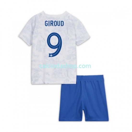 Maglia Francia Olivier Giroud 9 Gara Away Completo Bambino 2-13 Anni Mondiali 2022 MC