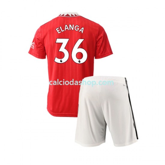 Maglia Manchester United Elanga 36 Gara Home Completo Bambino 2-13 Anni 2022-2023 MC