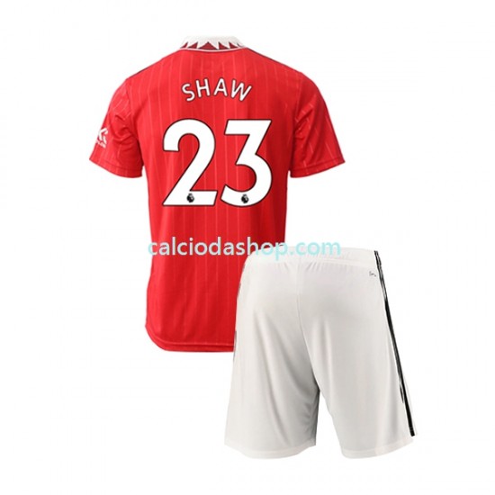 Maglia Manchester United Luke Shaw 23 Gara Home Completo Bambino 2-13 Anni 2022-2023 MC