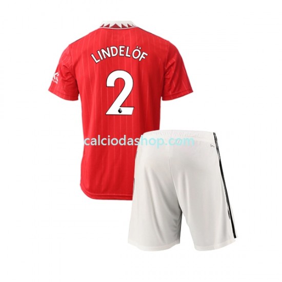 Maglia Manchester United Victor Lindelof 2 Gara Home Completo Bambino 2-13 Anni 2022-2023 MC