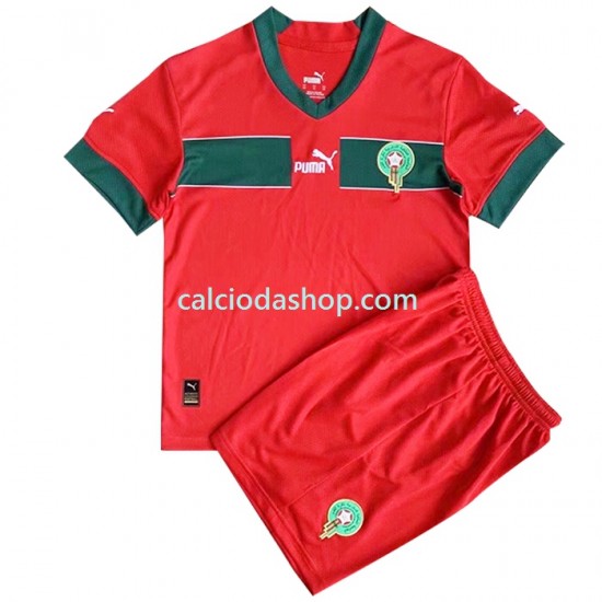 Maglia Marocco Gara Home Completo Bambino 2-13 Anni Mondiali 2022 MC