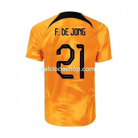 Maglia Paesi Bassi Frenkie de Jong 21 Gara Home Uomo Mondiali 2022 MC