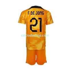 Maglia Paesi Bassi Frenkie de Jong 21 Gara Home Completo Bambino 2-13 Anni Mondiali 2022 MC