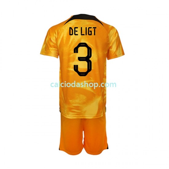 Maglia Paesi Bassi Matthijs de Ligt 3 Gara Home Completo Bambino 2-13 Anni Mondiali 2022 MC