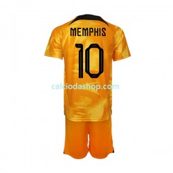 Maglia Paesi Bassi Memphis Depay 10 Gara Home Completo Bambino 2-13 Anni Mondiali 2022 MC