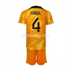 Maglia Paesi Bassi Virgil van Dijk 4 Gara Home Completo Bambino 2-13 Anni Mondiali 2022 MC