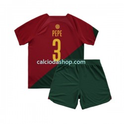 Maglia Portogallo PEPE 3 Gara Home Completo Bambino 2-13 Anni Mondiali 2022 MC