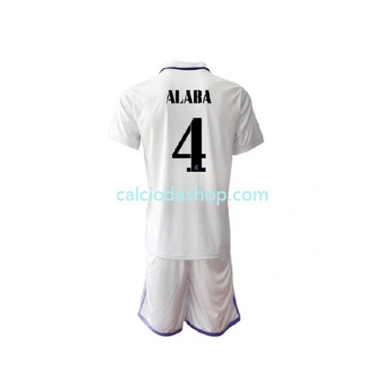 Maglia Real Madrid David Alaba 4 Gara Home Completo Bambino 2-13 Anni 2022-2023 MC