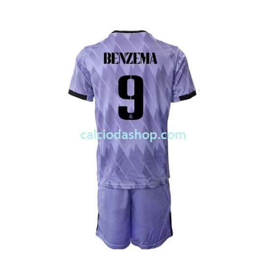 Maglia Real Madrid Karim Benzema 9 Gara Away Completo Bambino 2-13 Anni 2022-2023 MC