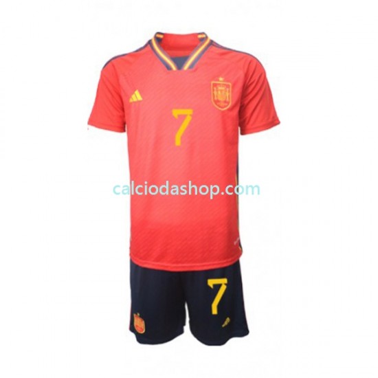 Maglia Spagna Alvaro Morata 7 Gara Home Completo Bambino 2-13 Anni Mondiali 2022 MC