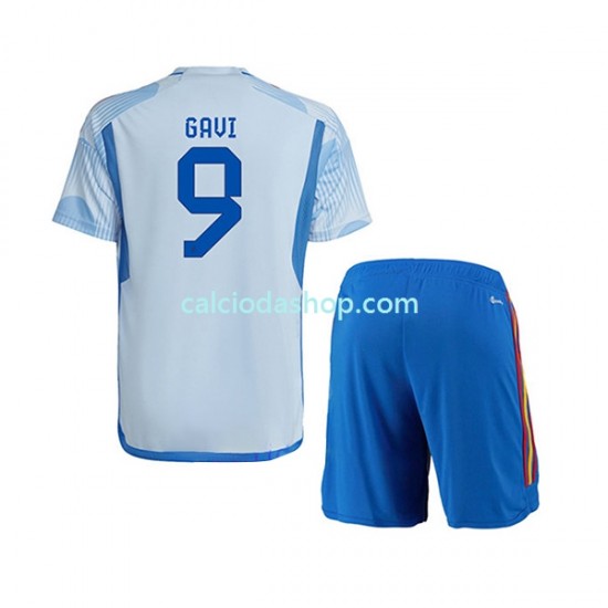 Maglia Spagna Gavi 9 Gara Away Completo Bambino 2-13 Anni Mondiali 2022 MC