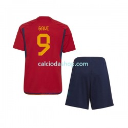 Maglia Spagna Gavi 9 Gara Home Completo Bambino 2-13 Anni Mondiali 2022 MC