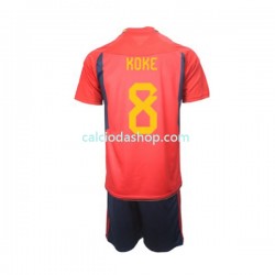 Maglia Spagna Koke 8 Gara Home Completo Bambino 2-13 Anni Mondiali 2022 MC