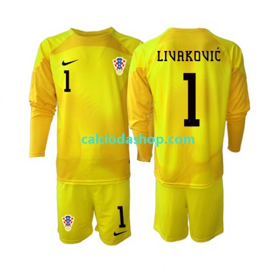 Maglia Portiere Croazia Dominik Livakovic 1 Gara Home Completo Bambino 2-13 Anni Mondiali 2022 ML