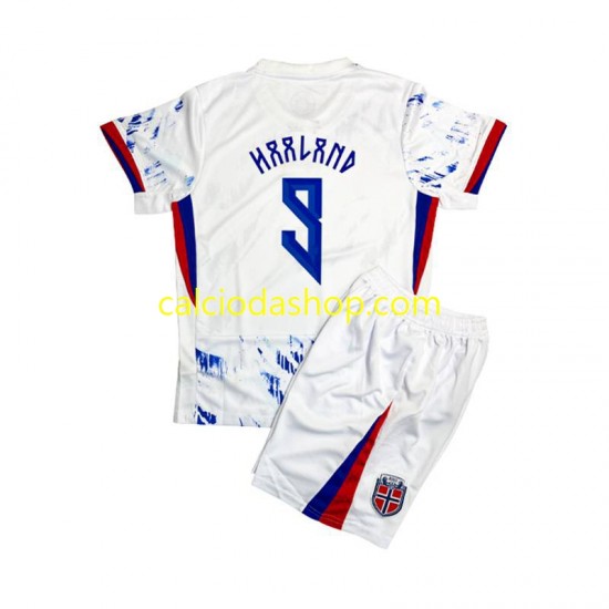 Maglia Norvegia Erling Haaland 9 Gara Away Completo Bambino 2-13 Anni 2024 MC