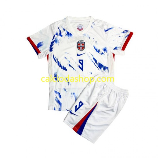 Maglia Norvegia Erling Haaland 9 Gara Away Completo Bambino 2-13 Anni 2024 MC